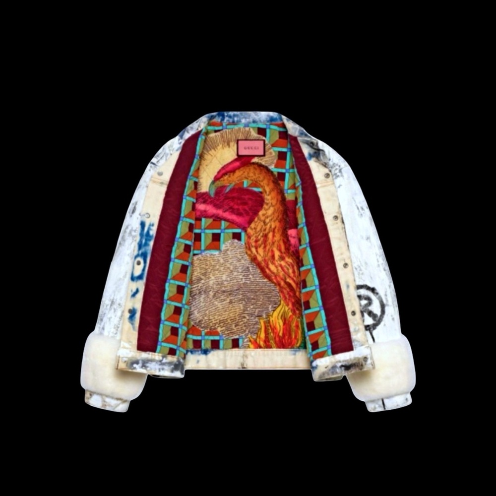 Gucci x GucciGhost Trouble Andrew Runway Hand Painted Logo Denim Mink Fur Jacket - Picture 11 of 17